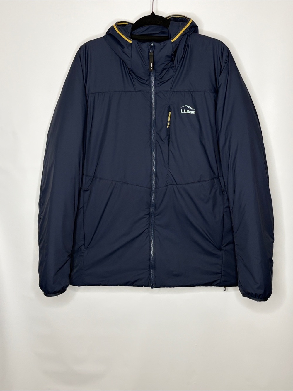 L.L. Bean Men's Navy Hooded Jacket with Yellow Trim